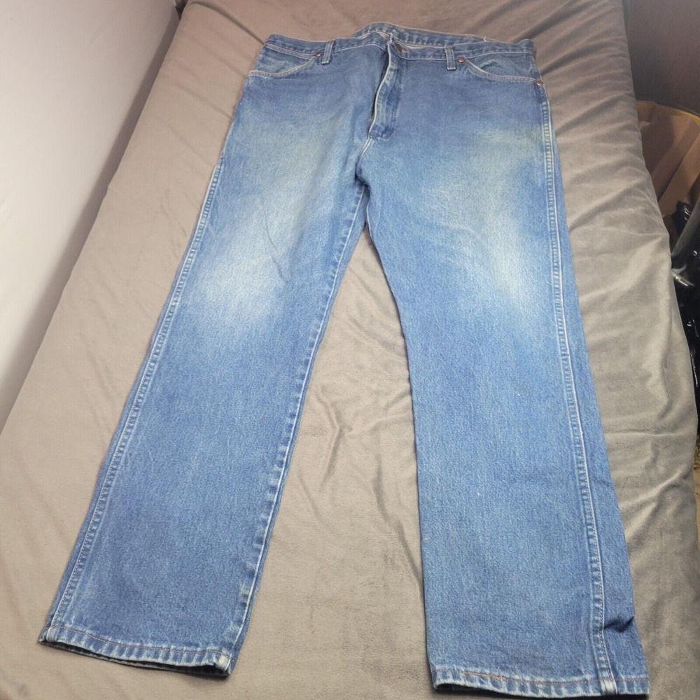 Vtg Wrangler Jeans Mens 42x32 Blue Kick Button Rigid Denim Workwear Pants